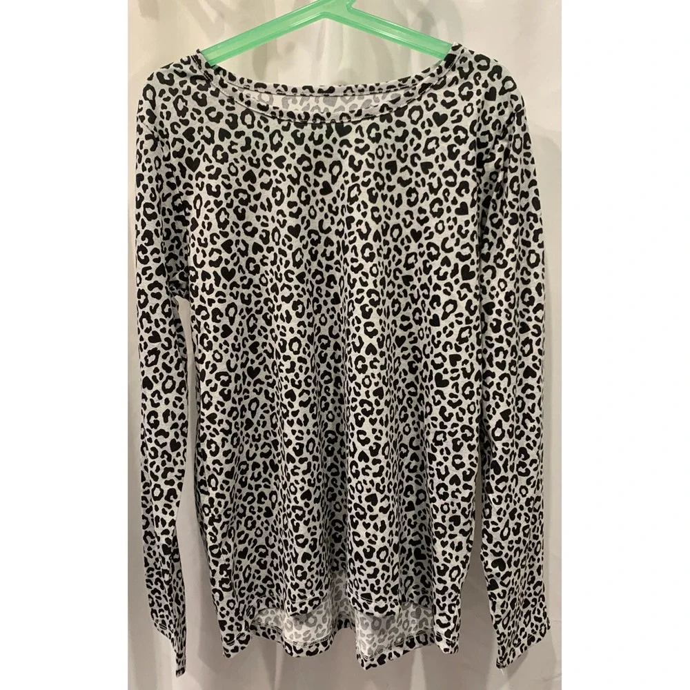 Girls Childrens Place Animal Print Long‎ Sleeve Shirt Gray Black Size XL (14)